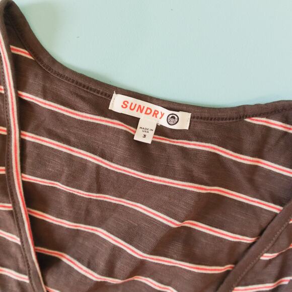 Sundry Fabian Gray Red Striped Long Sleeve Faux Wrap Dress Size Large - Picture 3 of 7